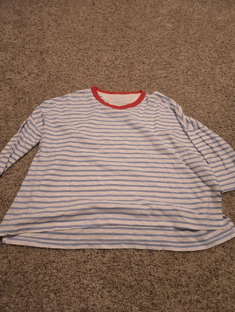Mersea Blue & White Stripe Long Sleeve Top with Red Trim